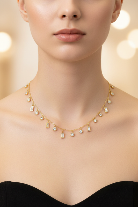 Zenith Charm Necklace – worn on model neck editorial