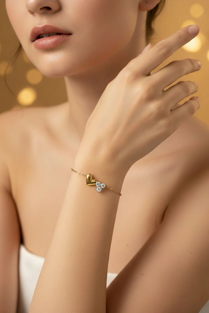Diamond Heart Bracelet on model wrist
