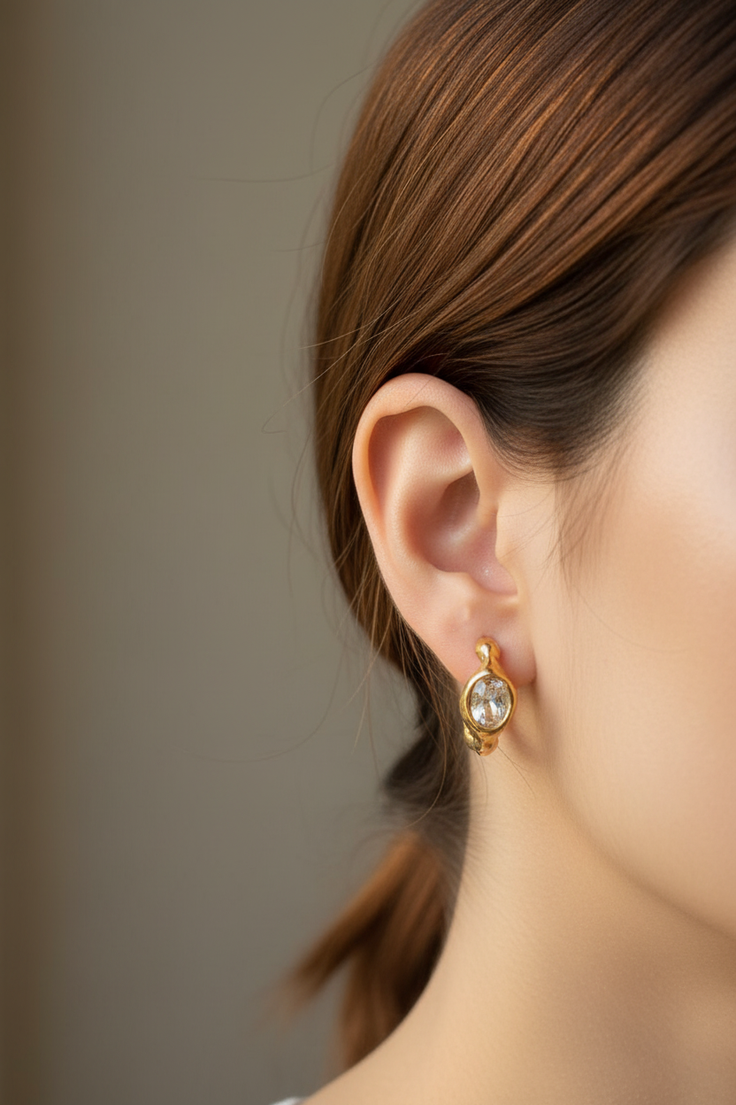 Lumière Solitaire Hoops worn on girl's ear