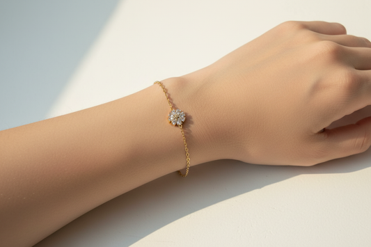 Daisy bracelet worn on girl's wrist – lifestyle shot