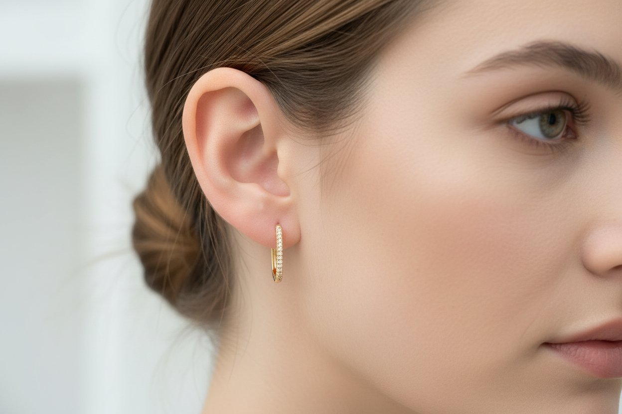 Adelia Huggies worn on model ear