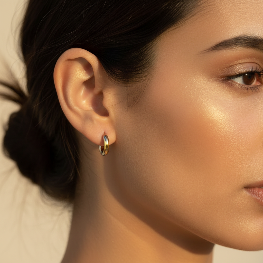 Basic Hoop Dual – worn on model editorial