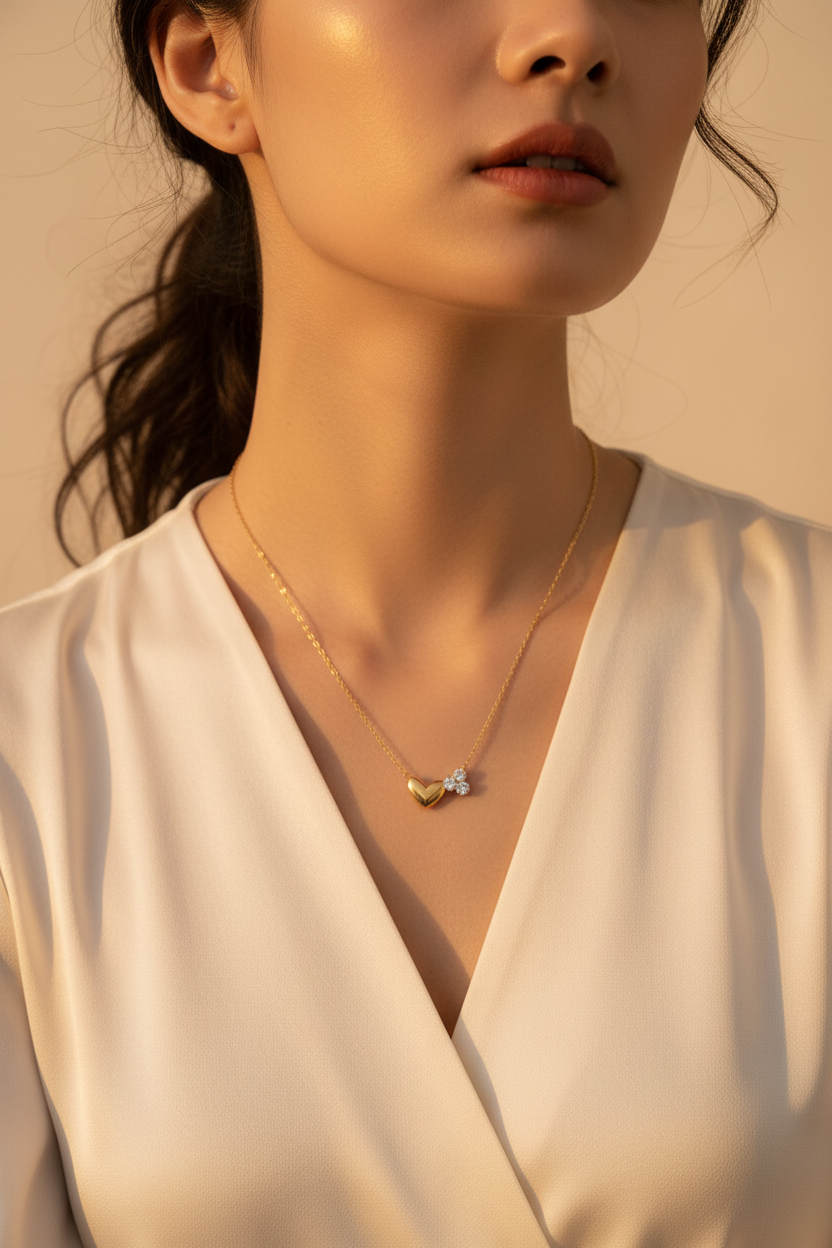 Diamond Heart Necklace on model