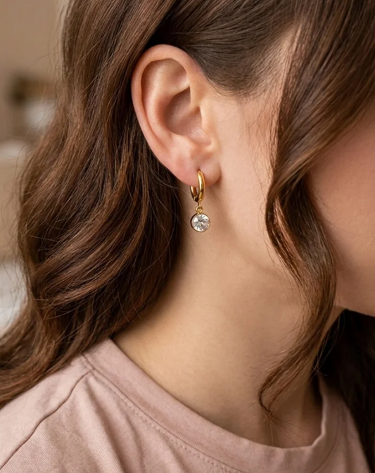 Round Crystal Huggie Drop Earrings
