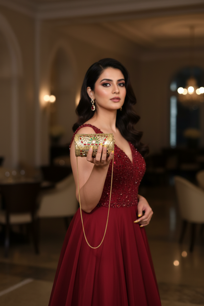 Multicolor Kundan Embellished Clutch with Enamel Work