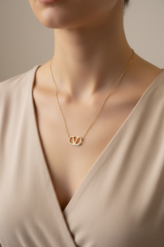 Luxe V-Logo Pendant Necklace