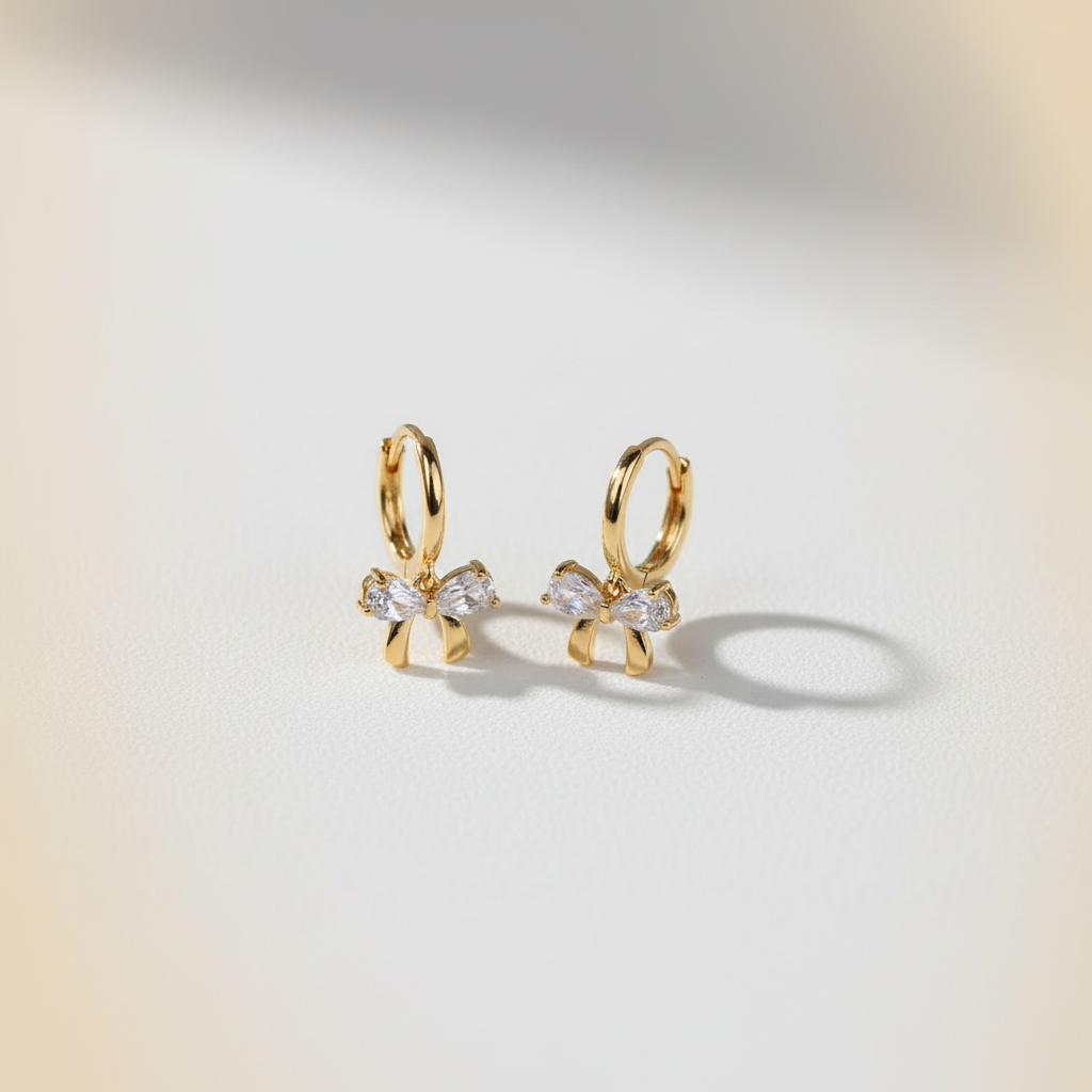 Crystal Bow Charm Hoops