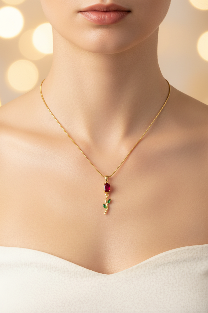 Tulip Necklace Crystal Rose Pendant