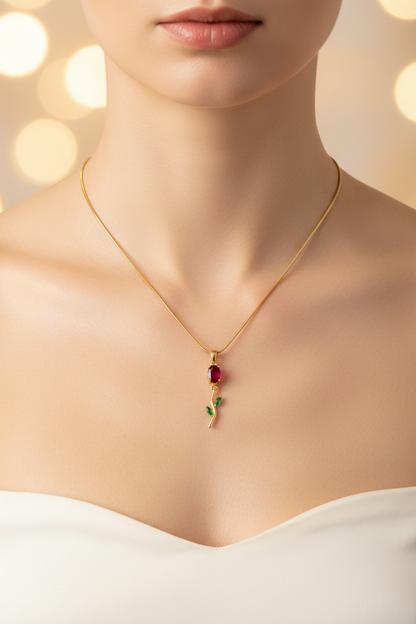 Tulip Necklace Crystal Rose Pendant
