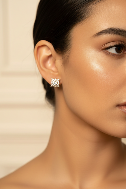 Square Pave Crystal Stud Earrings