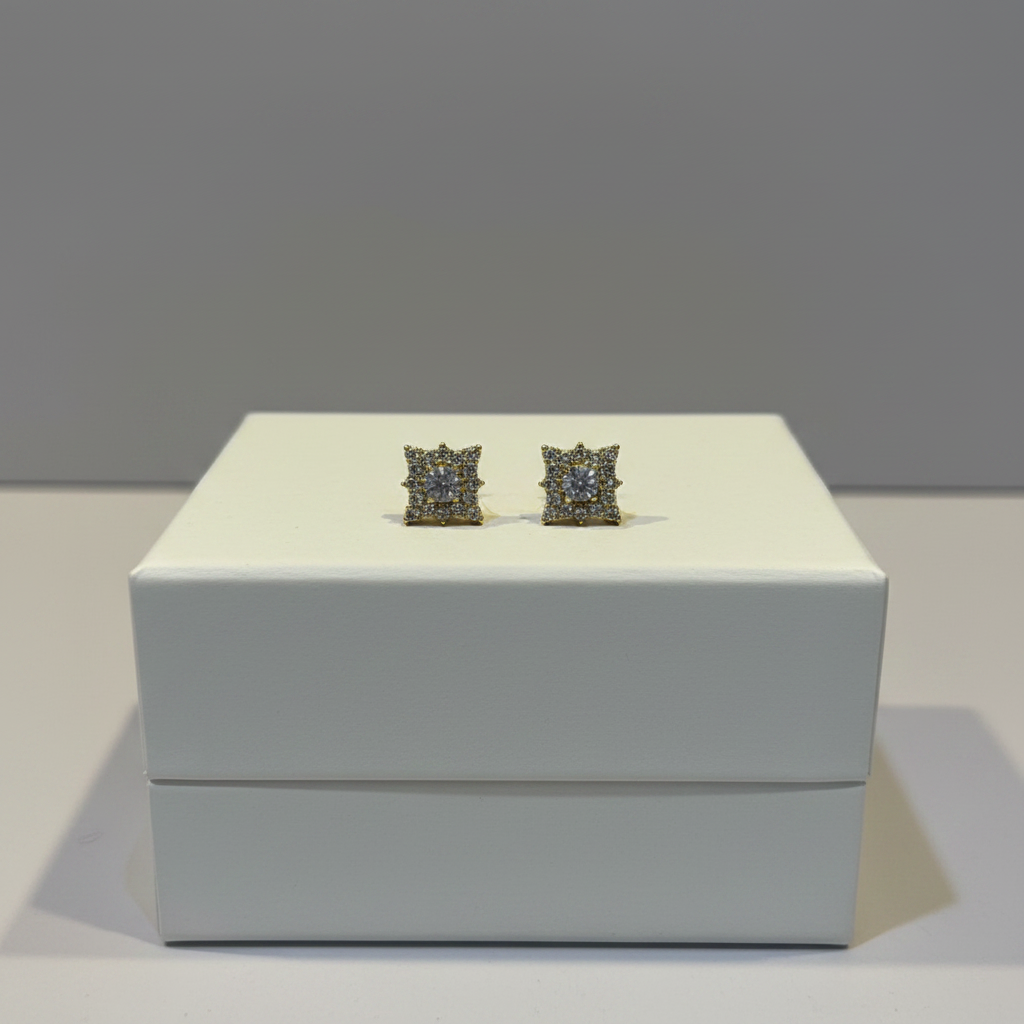 Square Pave Crystal Stud Earrings
