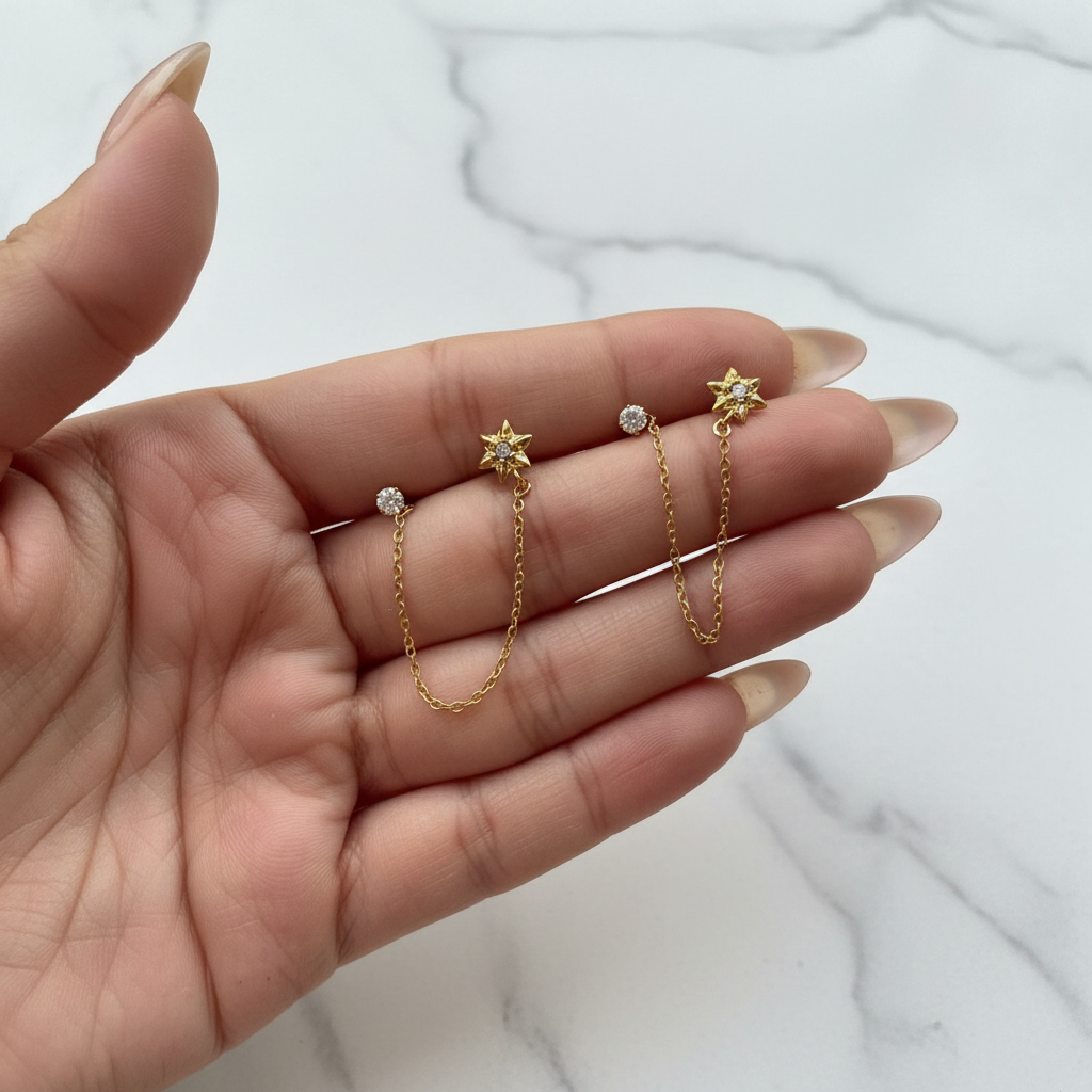 Star Chain Earrings  (Pair)